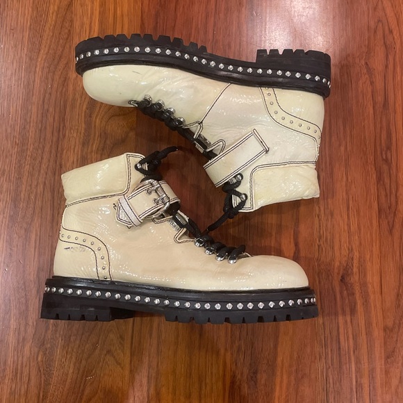 Lola Cruz Cream Patent Moto Boots - Picture 6 of 16